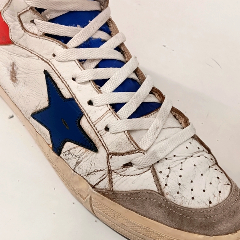 Golden Goose Men's 2.12 Tricolor Distressed Leather Hi-Top Sneakers - EU43/US10 - Picture 9 of 16
